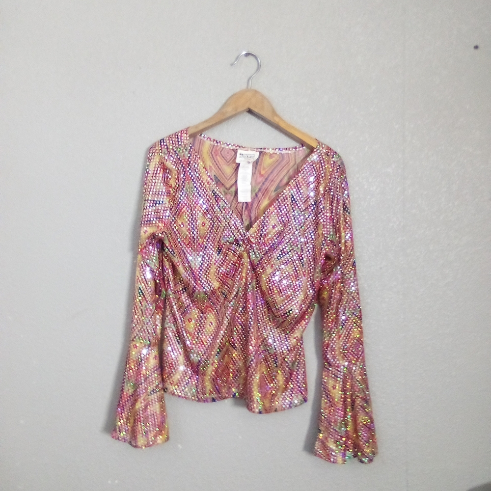 California Costumes Pink and Orange Sequin Bell Sleeve Blouse ( Bag X )